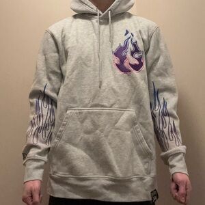 RUNTS X Fire Society  Gray Hoodie with Purple and Blue Flame Accents